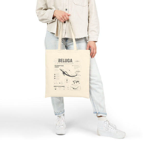 Beluga Whale Canvas Tote Bag — Marine Life Educational Diagram Tote