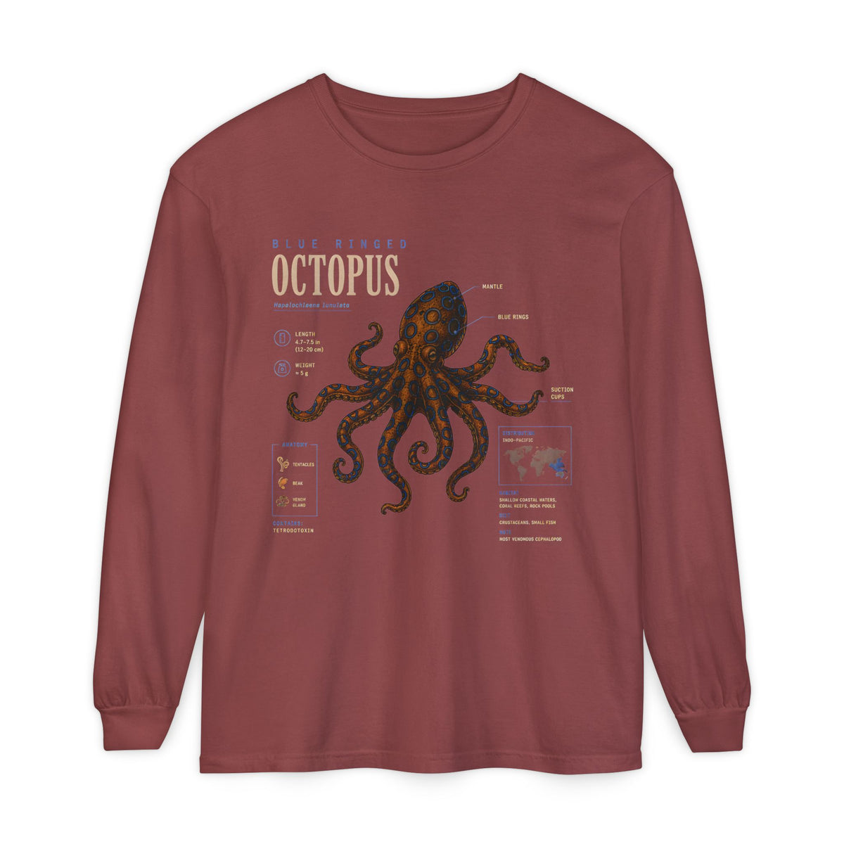 Octopus Anatomy Long Sleeve Tee — Vintage Marine Biology Graphic Shirt