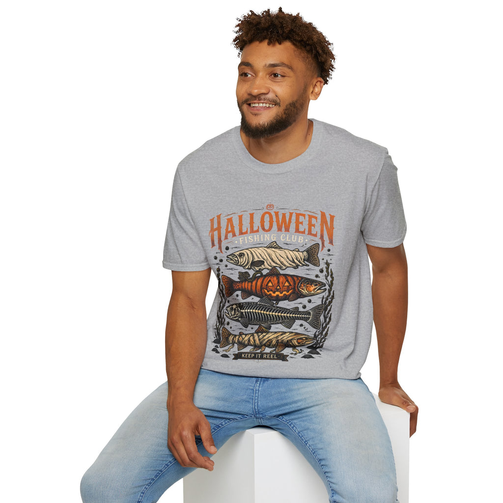 Halloween Trout Graphic T‑Shirt — Spooky Fish Pumpkin Design