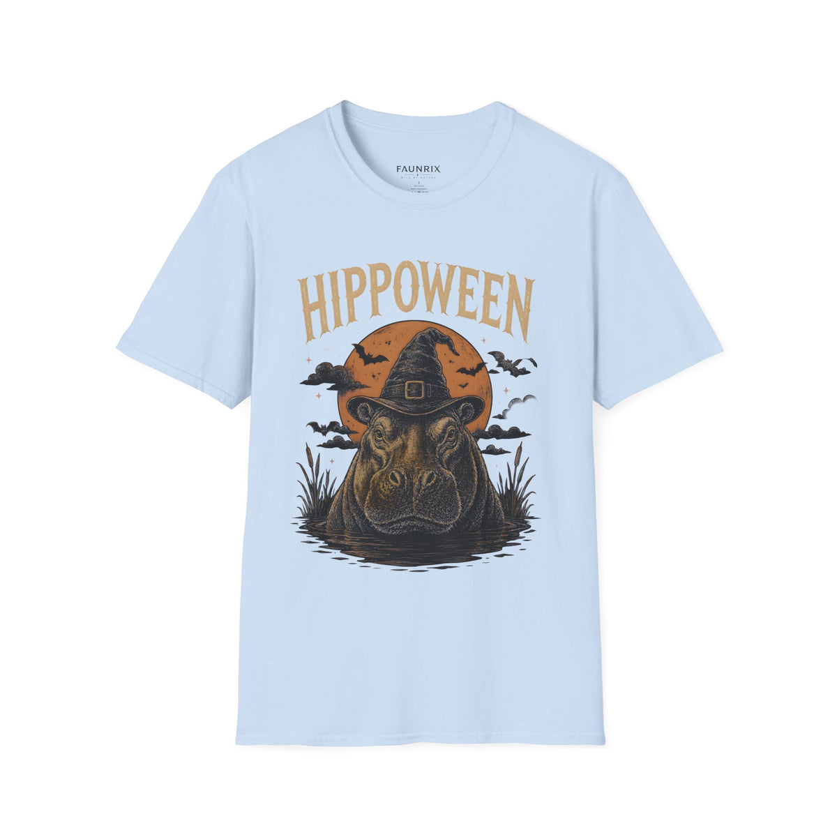 Hippoween Halloween T-Shirt — Hippo in Witch Hat Pumpkin Design