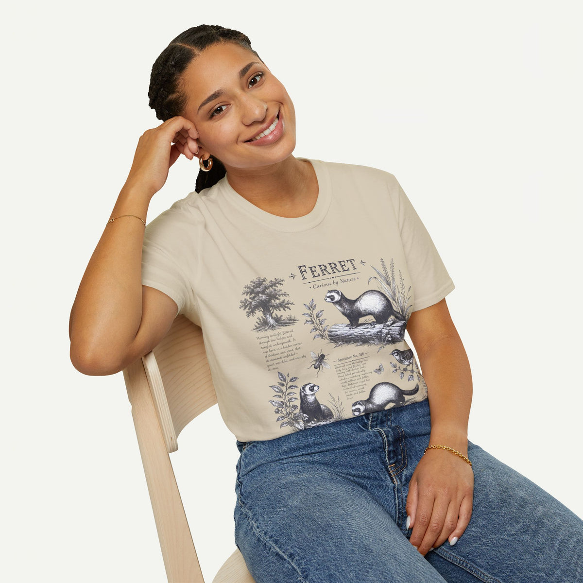 Ferret Vintage Anatomy T-Shirt — Botanical Wildlife Tee
