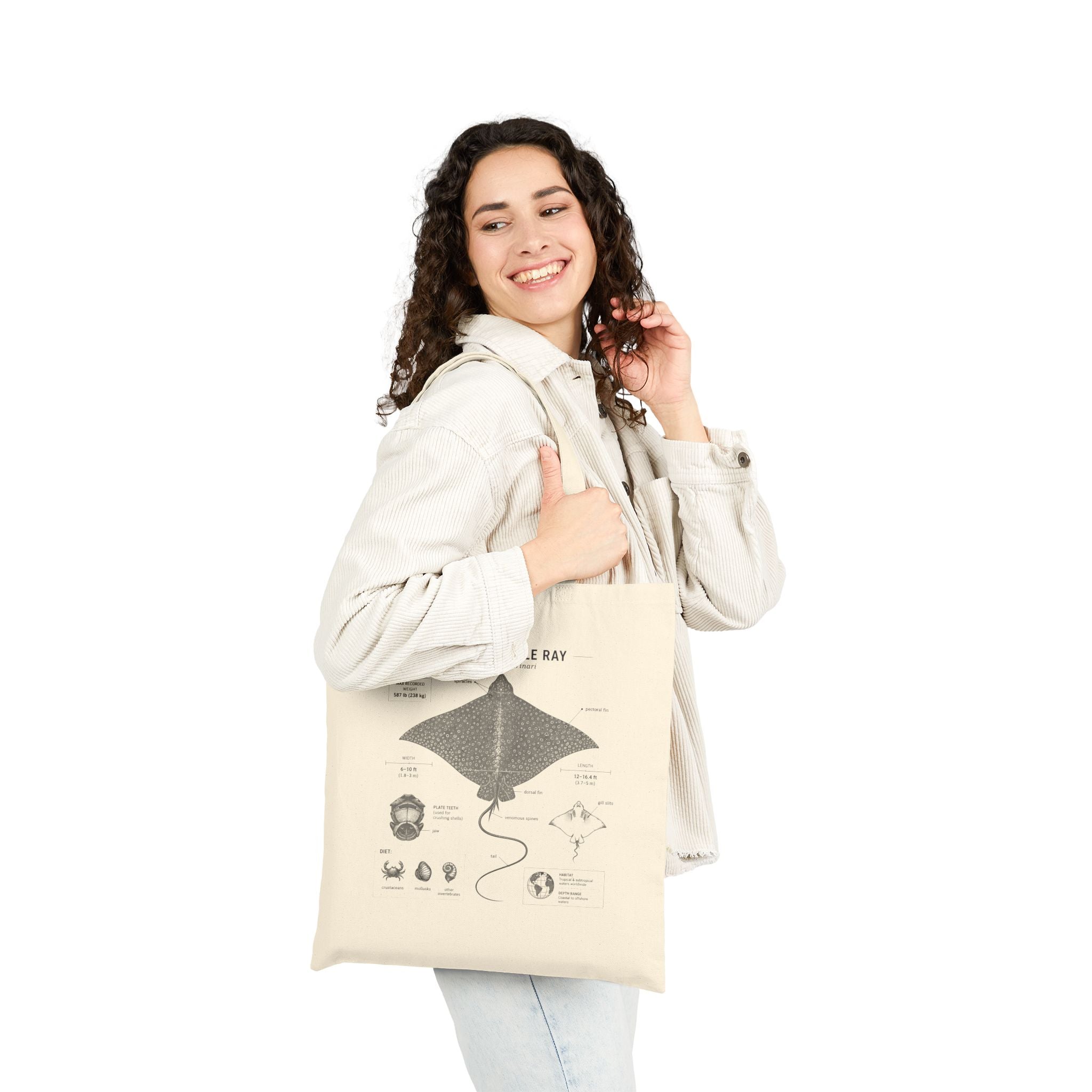 Spotted Eagle Ray Anatomy Tote Bag — Marine Life Illustration Eco Shopper Secondary image