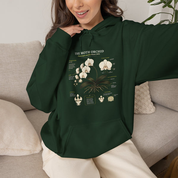 Botanical Orchid Anatomy Hoodie — Vintage Plant Illustration Sweatshirt