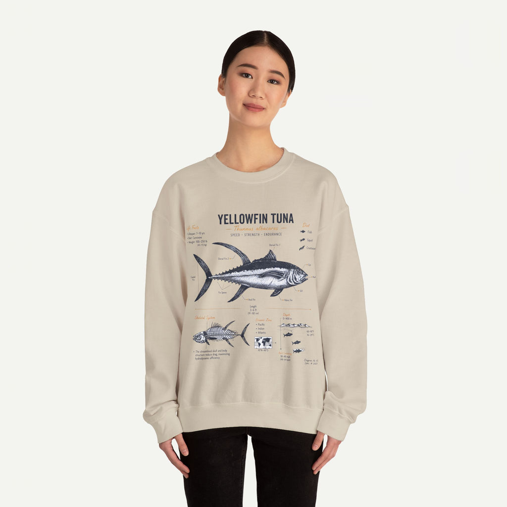 Yellowfin Tuna Anatomy Sweatshirt — Vintage Fish Illustration Crewneck