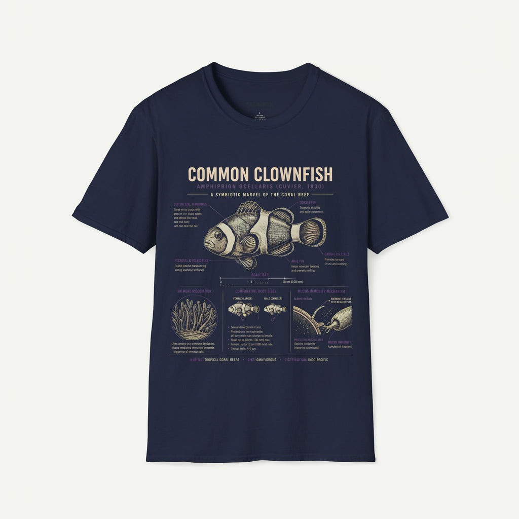 Common Clownfish Anatomy T-Shirt — Vintage Marine Biology Illustration Tee