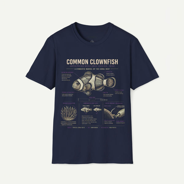Common Clownfish Anatomy T-Shirt — Vintage Marine Biology Illustration Tee