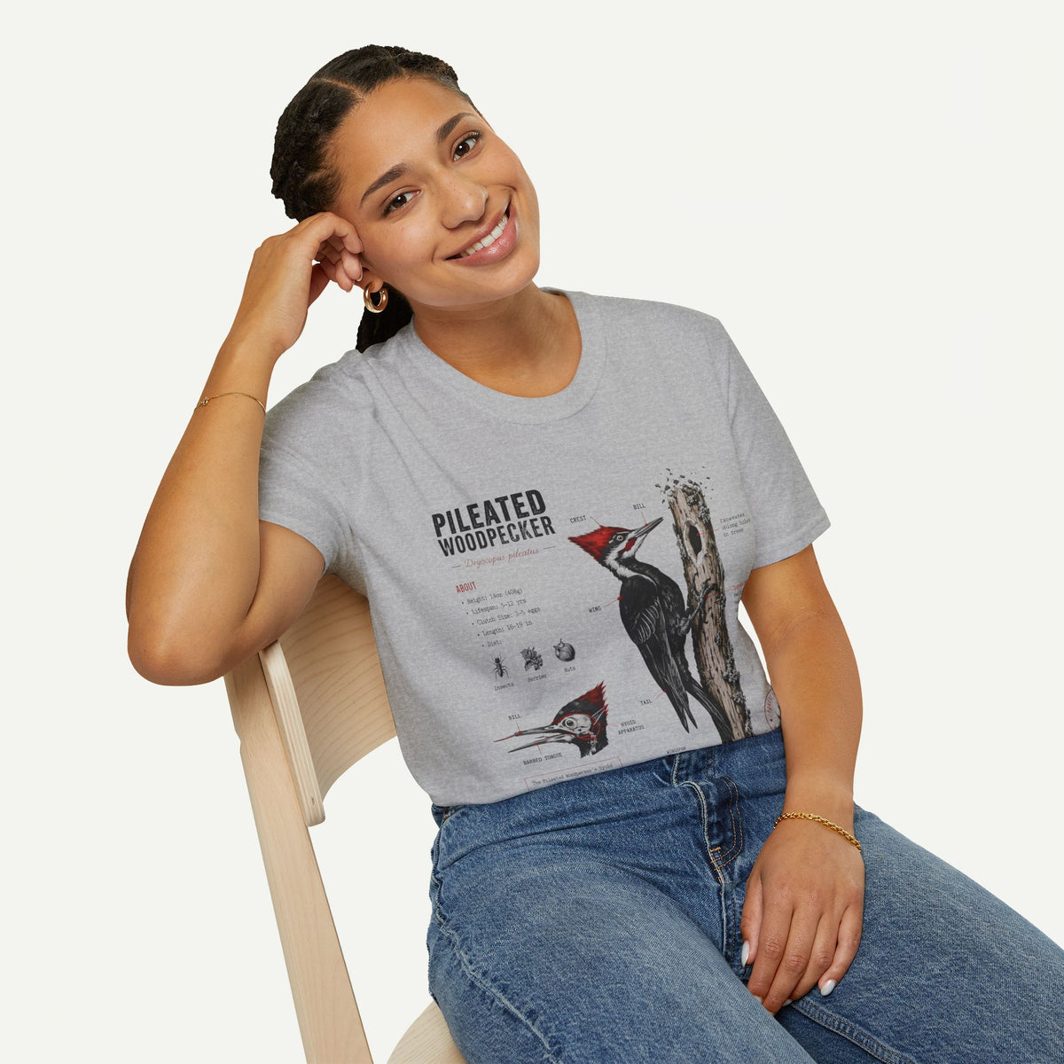 Pileated WoodpeckerAnatomy T-Shirt — Vintage Ornithology Bird Illustration Tee