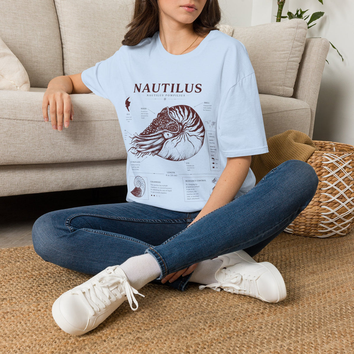 Nautilus Shell  Anatomy Graphic T-Shirt — Vintage Marine Biology Illustration