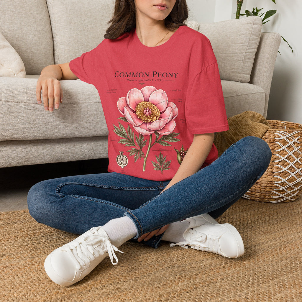 Peony Botanical T-Shirt — "Common Peony" Anatomy Floral Illustration
