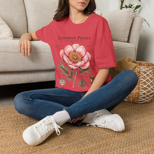 Peony Botanical T-Shirt — "Common Peony" Anatomy Floral Illustration