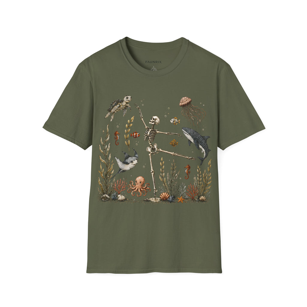 Skeleton & Sea Creatures T-Shirt — Whimsical Underwater Ocean Art Tee
