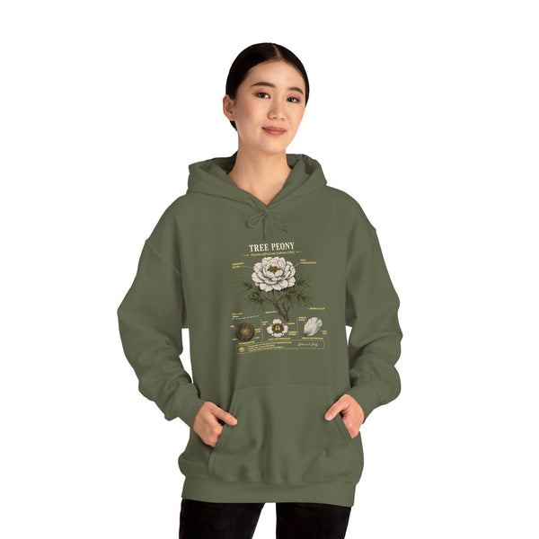 Floral Anatomy Hoodie — 'Tree Peony' Botanical Diagram Pullover