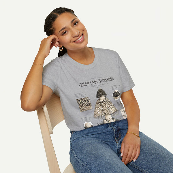 Veiled Lady Stinkhorn Mushroom Tee — Botanical Mycology Anatomy T-Shirt