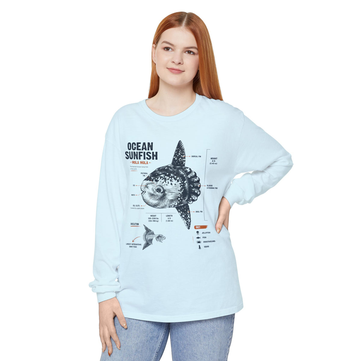 Sunfish Anatomy Long Sleeve Tee — Ocean Sunfish Diagram Shirt