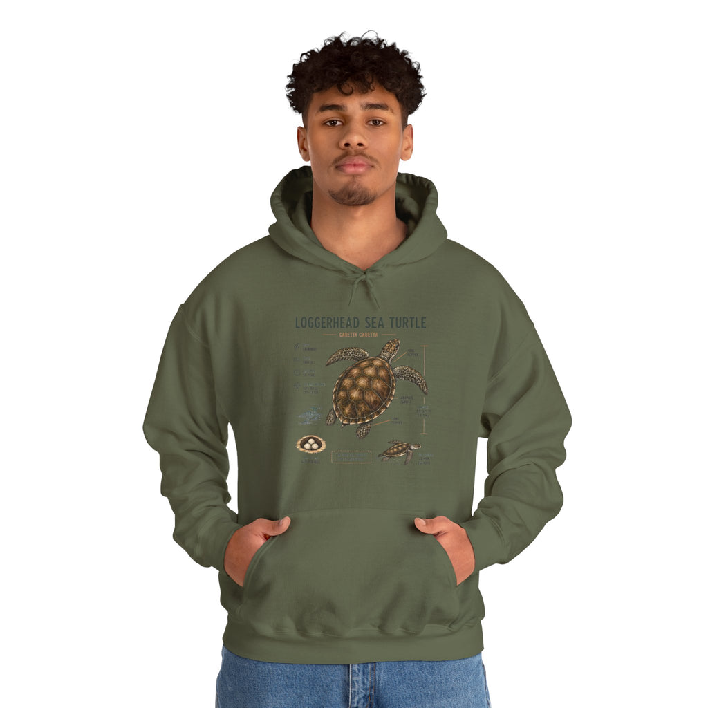 Loggerhead Sea Turtle Diagram Hoodie – Marine Biology Illustration Sweatshirt