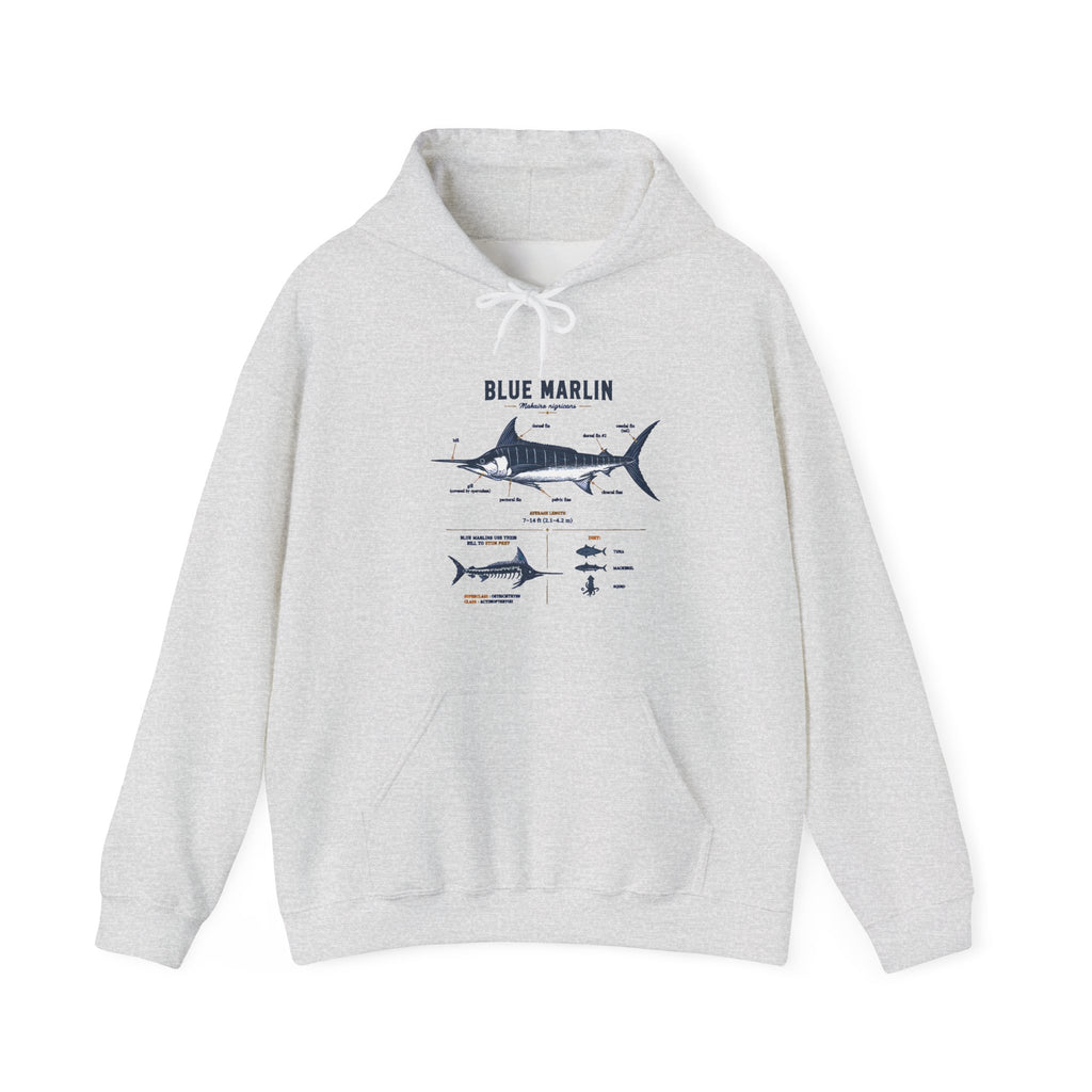 Blue Marlin Illustration Hoodie – Marine Species Diagram Fishing Sweatshirt