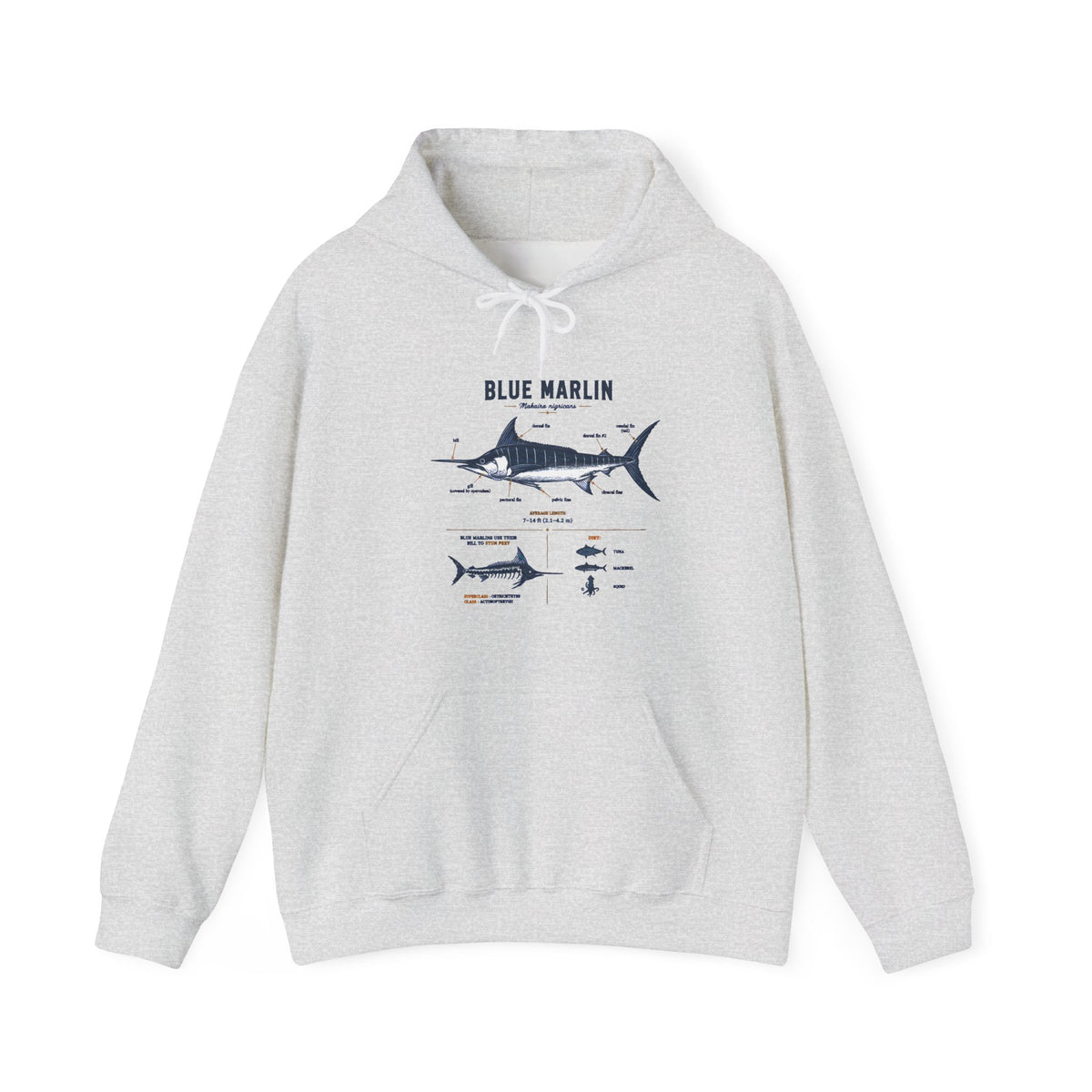 Blue Marlin Illustration Hoodie – Marine Species Diagram Fishing Sweatshirt
