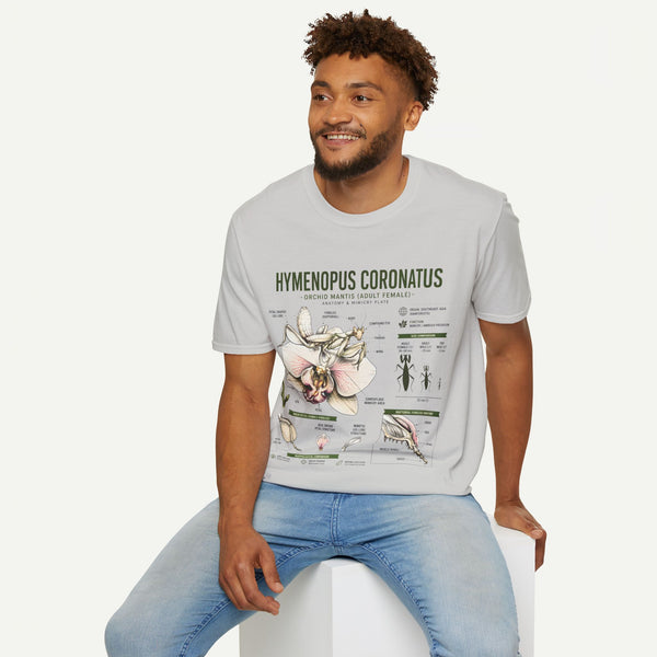 Mantis Anatomy Tee — Hymenopus Coronatus Orchid Mantis Illustration
