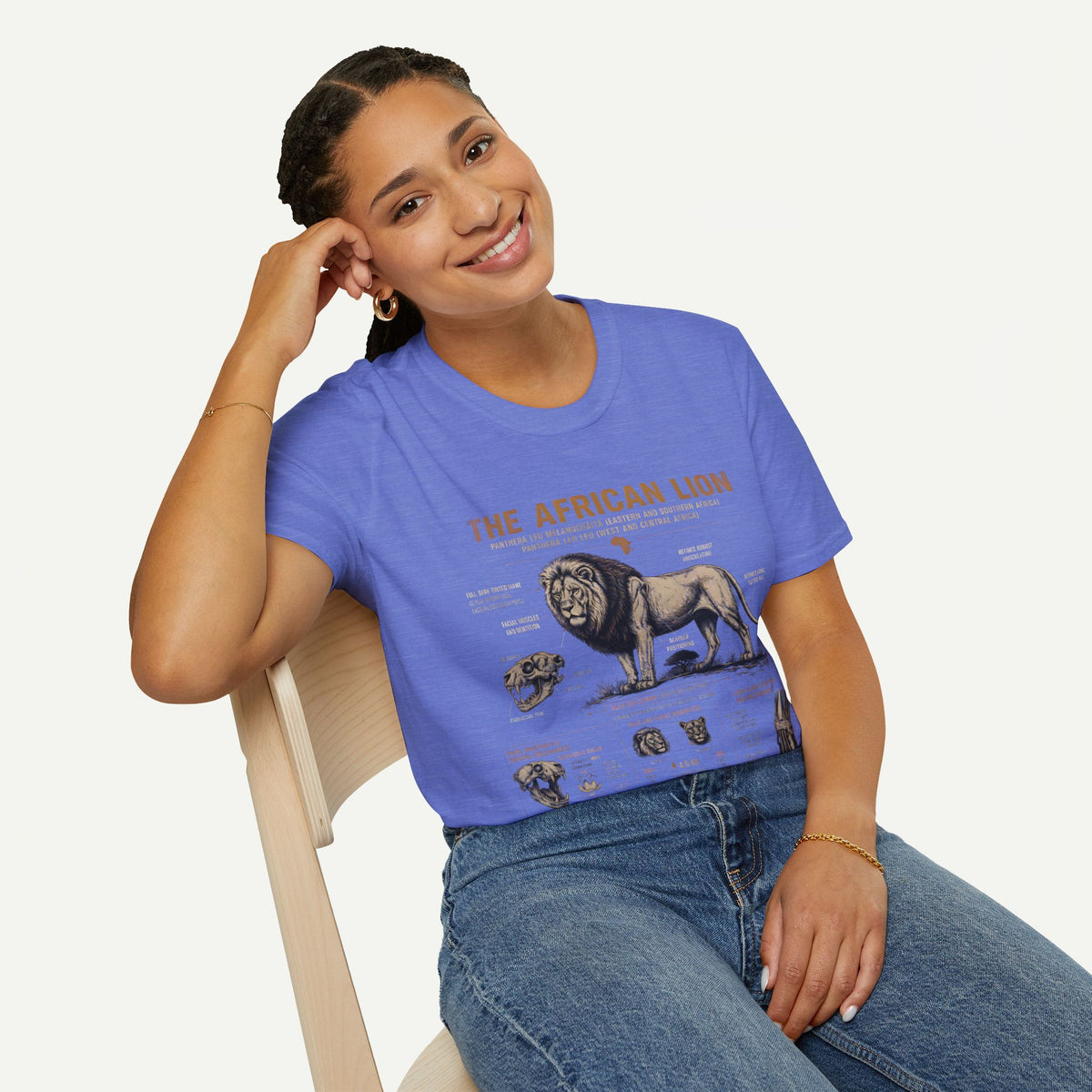 African Lion Anatomy T-Shirt — Vintage Wildlife Illustration Tee