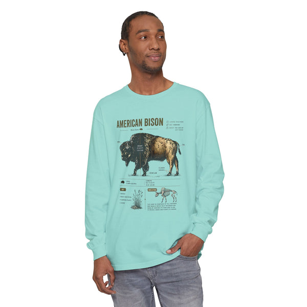 American Bison Anatomy Long Sleeve Tee — Vintage Wildlife Diagram Shirt