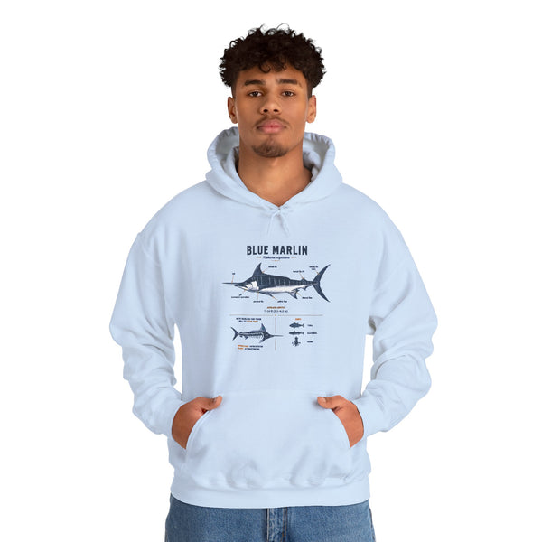 Blue Marlin Illustration Hoodie – Marine Species Diagram Fishing Sweatshirt