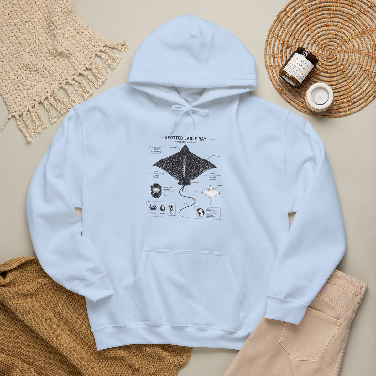 Manta Ray Anatomy Hoodie – Spotted Eagle Ray Diagram Sweatshirt