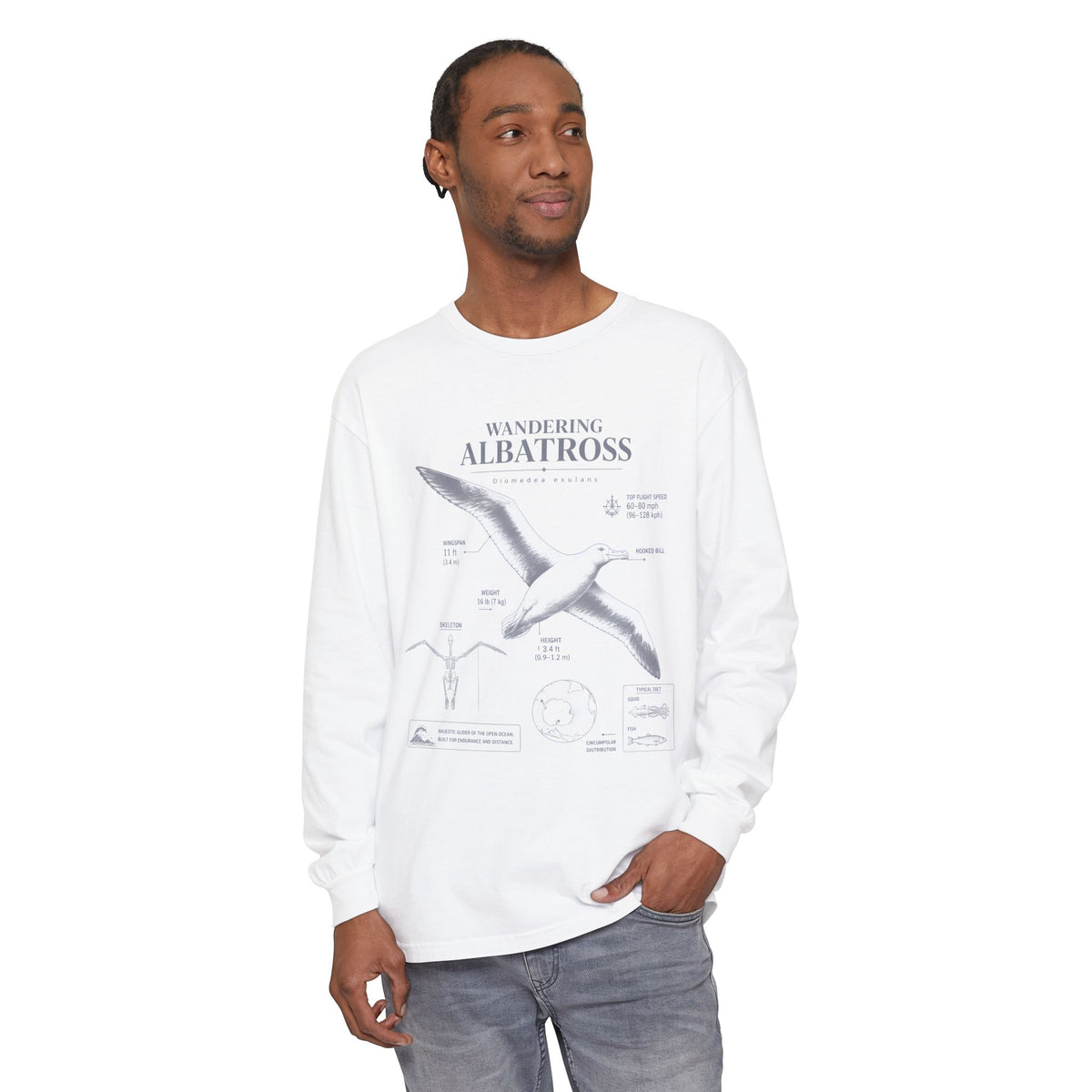 Wandering Albatross Long Sleeve Tee — Vintage Coastal Bird Illustration
