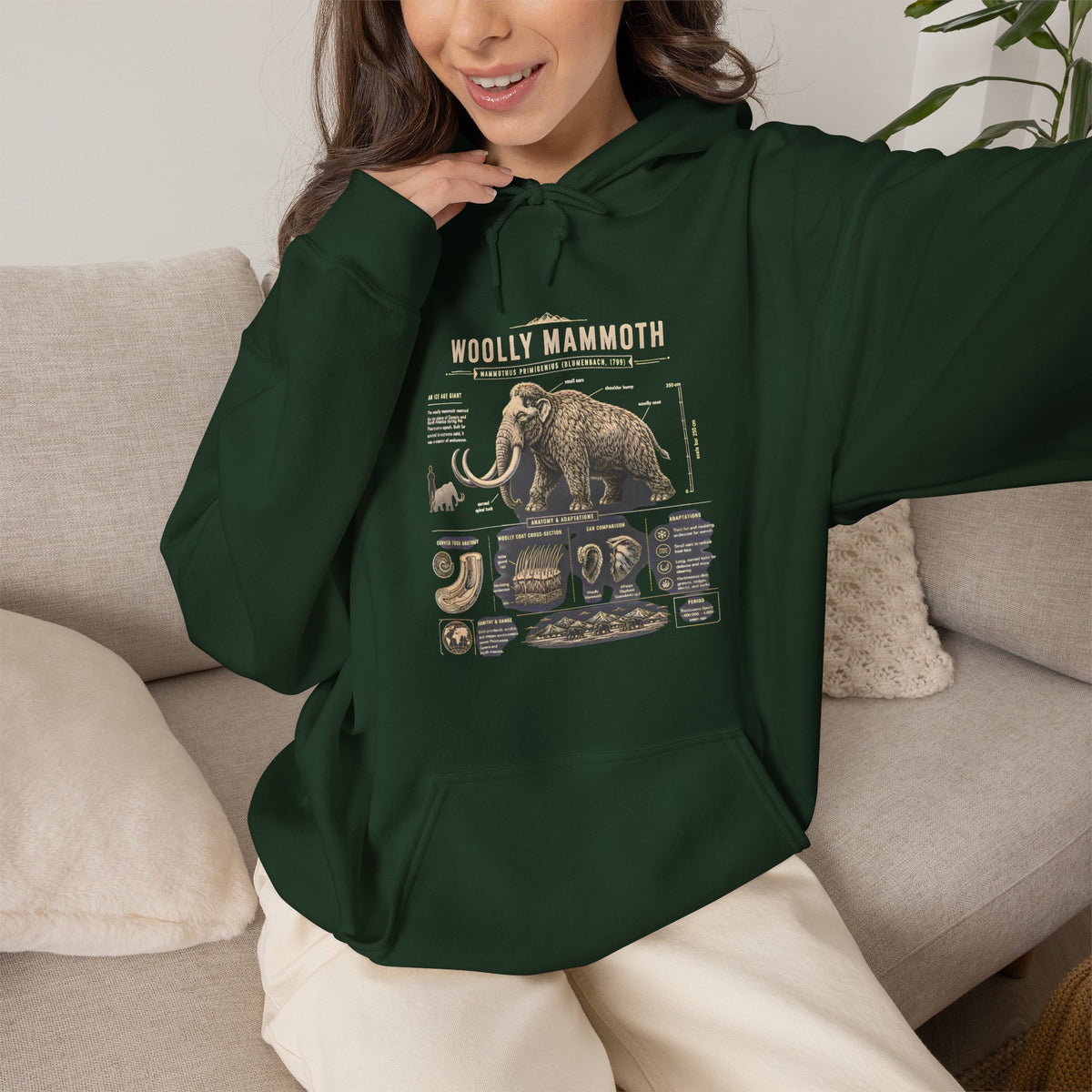 Woolly Mammoth Diagram Hoodie — Vintage Natural History Graphic Sweatshirt