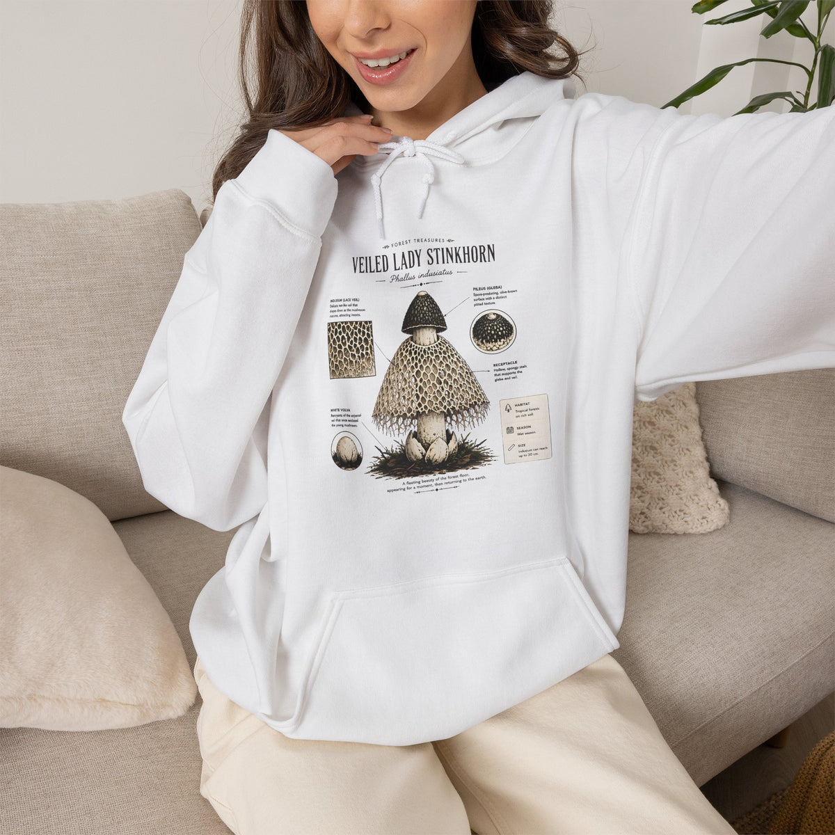 Mushroom Guide Hoodie — Velvet-Lady Stropharia Fungi Illustration Sweatshirt