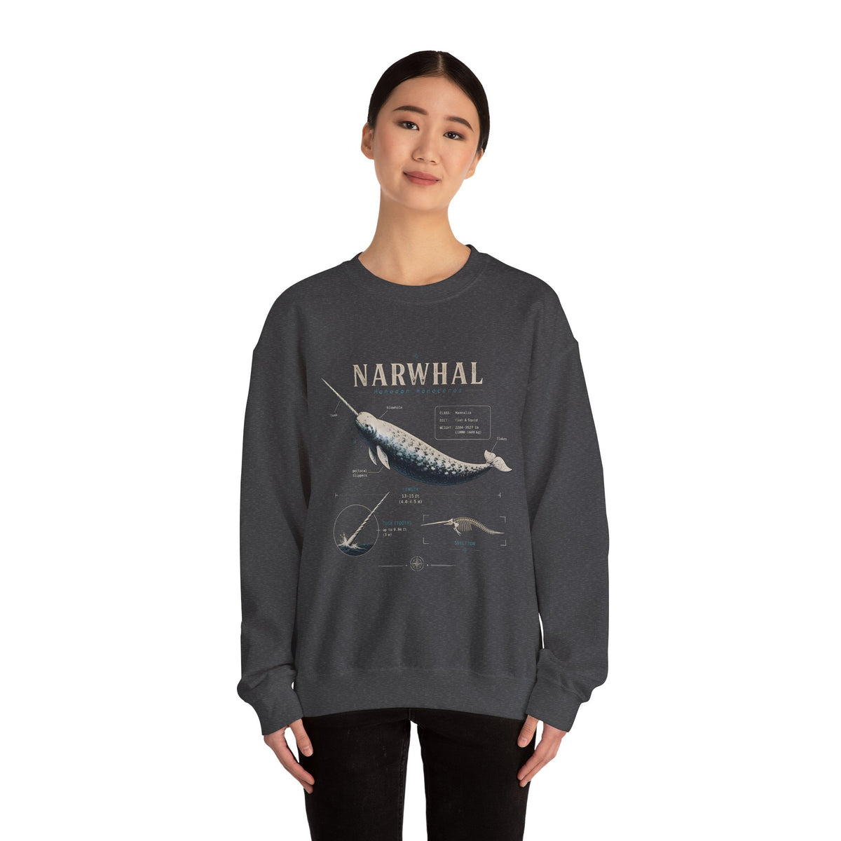 Narwhal Crewneck Sweatshirt - Vintage Sea Mammal Graphic