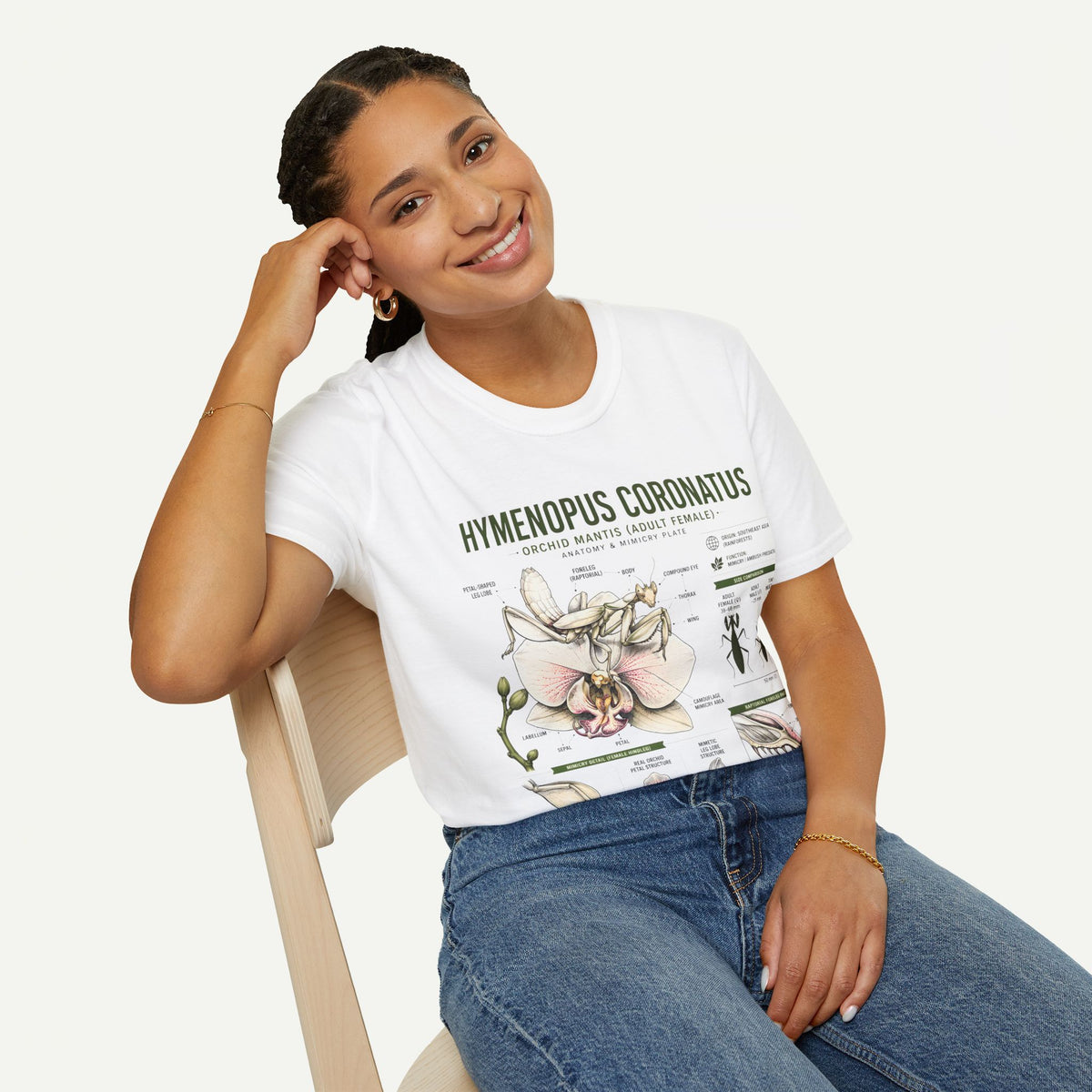 Mantis Anatomy Tee — Hymenopus Coronatus Orchid Mantis Illustration