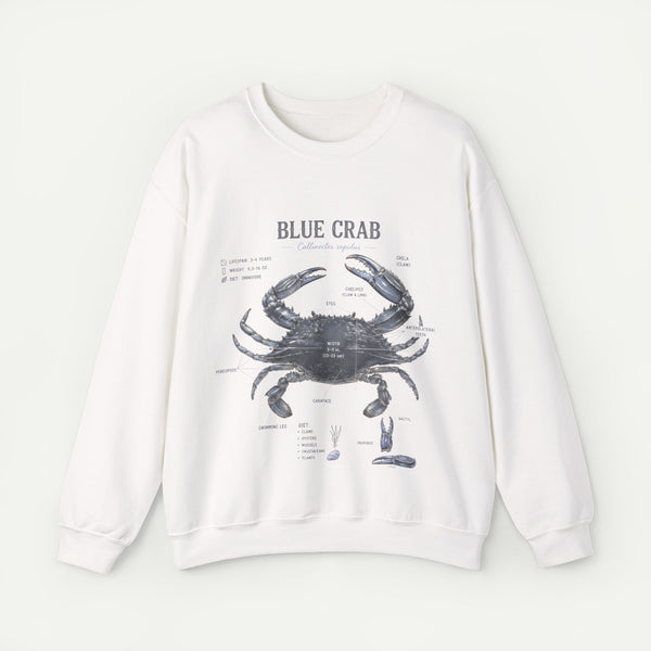 Blue Crab Sweatshirt — Vintage Nautical Marine Illustration