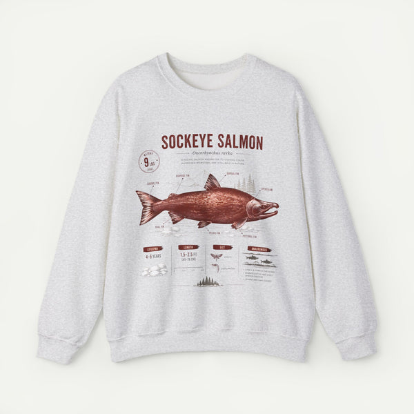 Sockeye Salmon Anatomy Sweatshirt — Vintage Fish Illustration Tee for Anglers & Nature Lovers