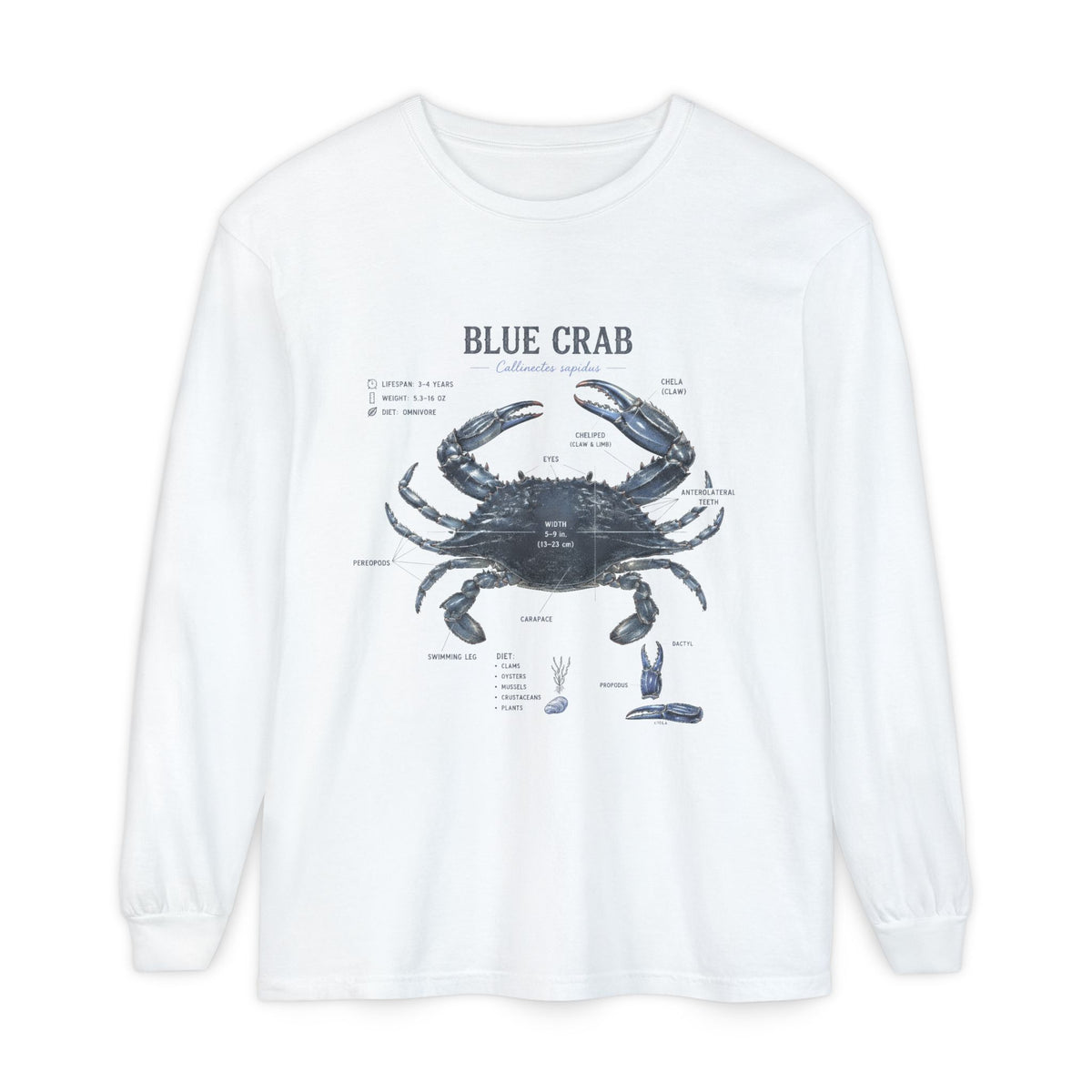 Blue Crab Anatomy Long Sleeve Tee