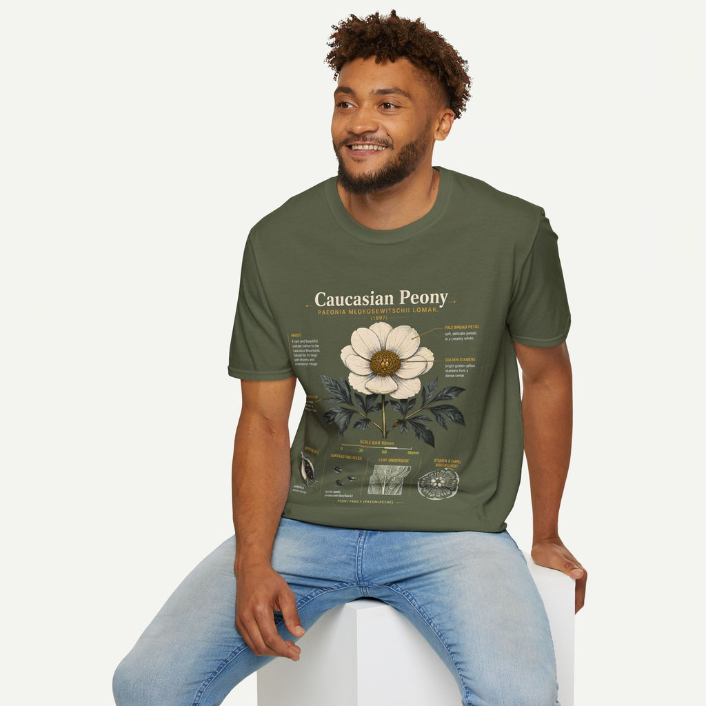 Caucasian Peony Botanical Anatomy T-Shirt — Vintage Floral Illustration Tee