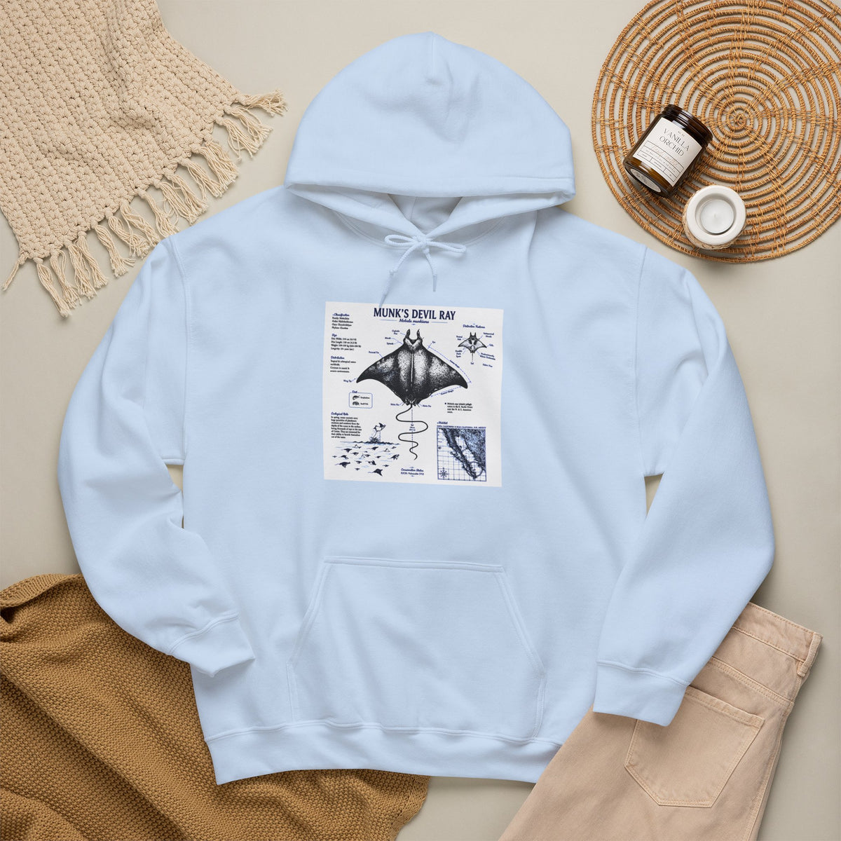 Manta Ray Anatomy Hoodie — Marine Life Graphic Pullover