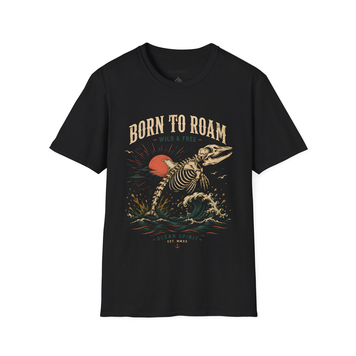 Born to Roam T-Shirt — Vintage Skeleton Dinosaur 'Wild & Free' Graphic Tee Main image