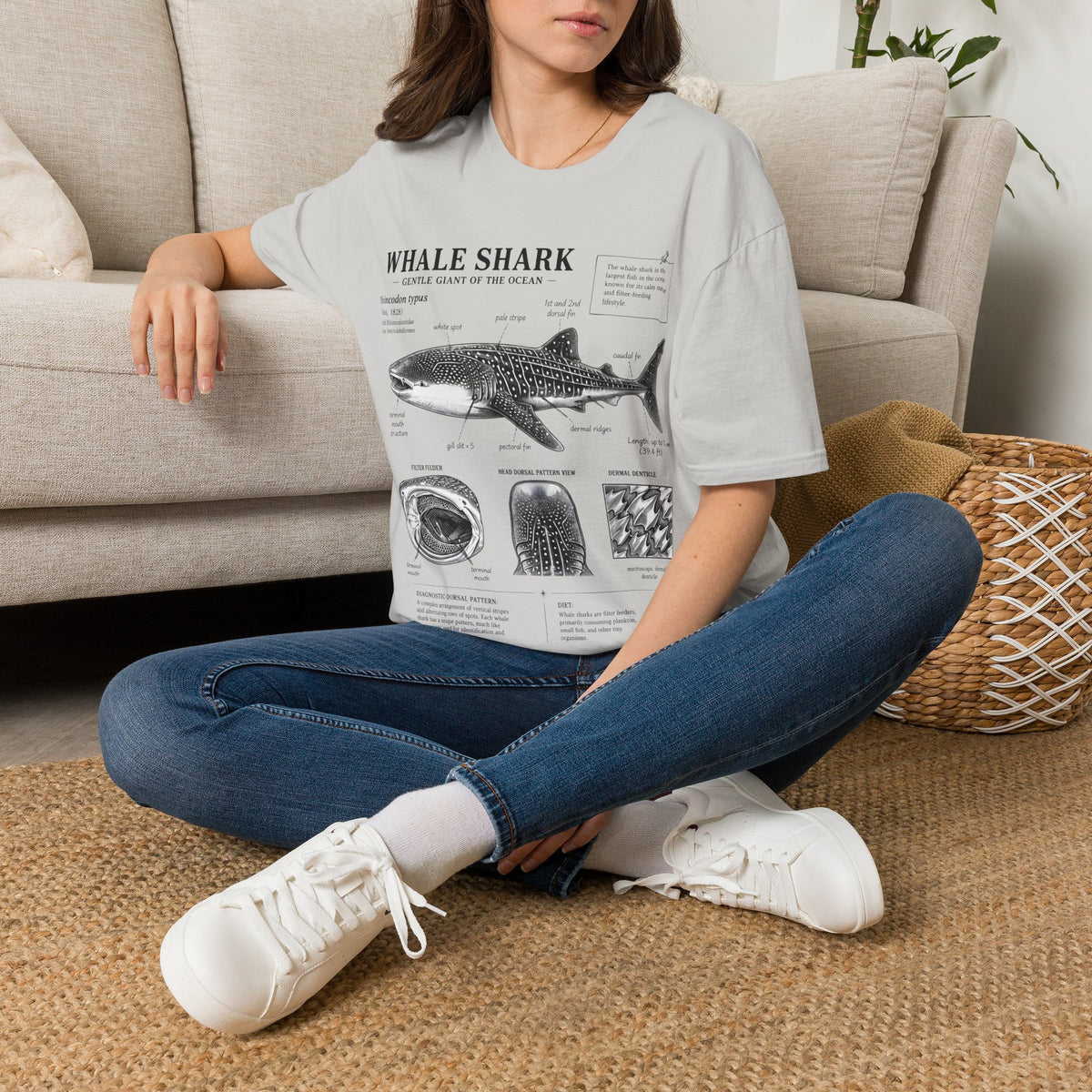 Whale Shark Anatomy T-Shirt — Marine Biology Graphic Tee with Informational Diagram