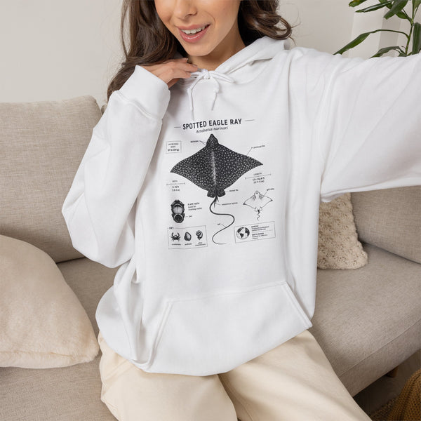 Manta Ray Anatomy Hoodie – Spotted Eagle Ray Diagram Sweatshirt