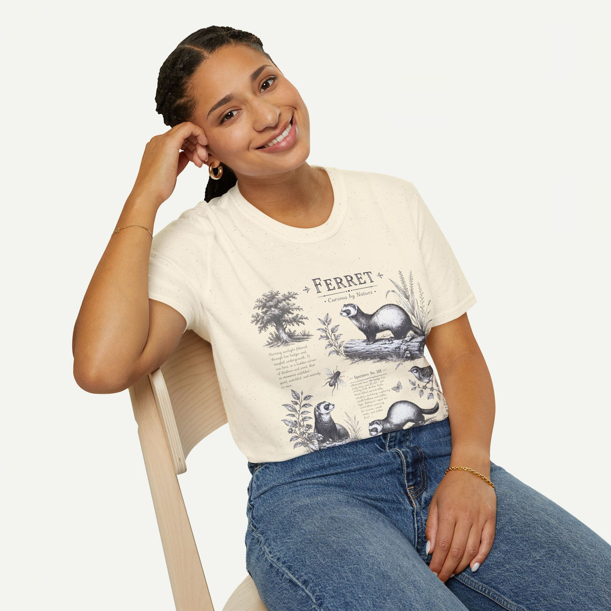Ferret Vintage Anatomy T-Shirt — Botanical Wildlife Tee