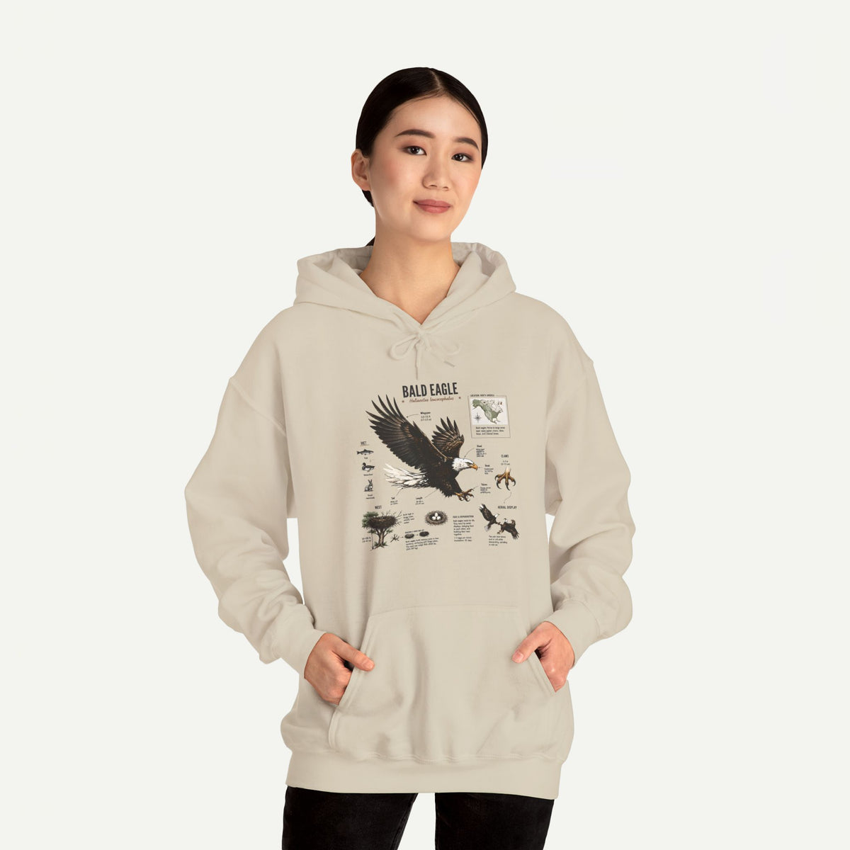 Eagle Graphic Hoodie — Bald Eagle Nature Print Sweatshirt