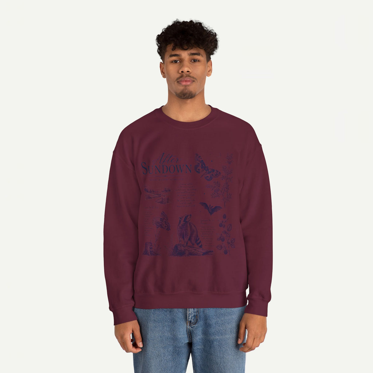 After Sundown Crewneck Sweatshirt — Moonlit Wildlife Graphic Sweatshirt