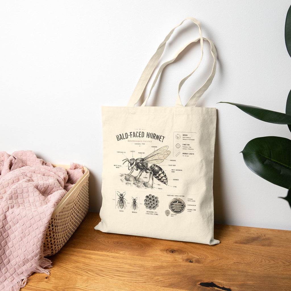 Bald-Faced Hornet Anatomy Cotton Tote Bag — Vintage Entomology Illustration