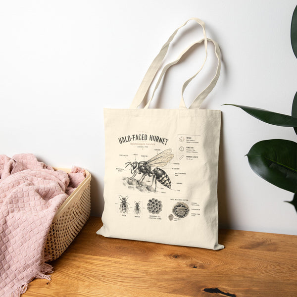 Bald-Faced Hornet Anatomy Cotton Tote Bag — Vintage Entomology Illustration