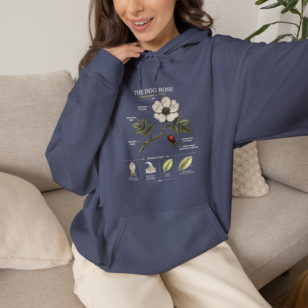 Floral Botanical Hoodie – White Dogwood Illustration with Text