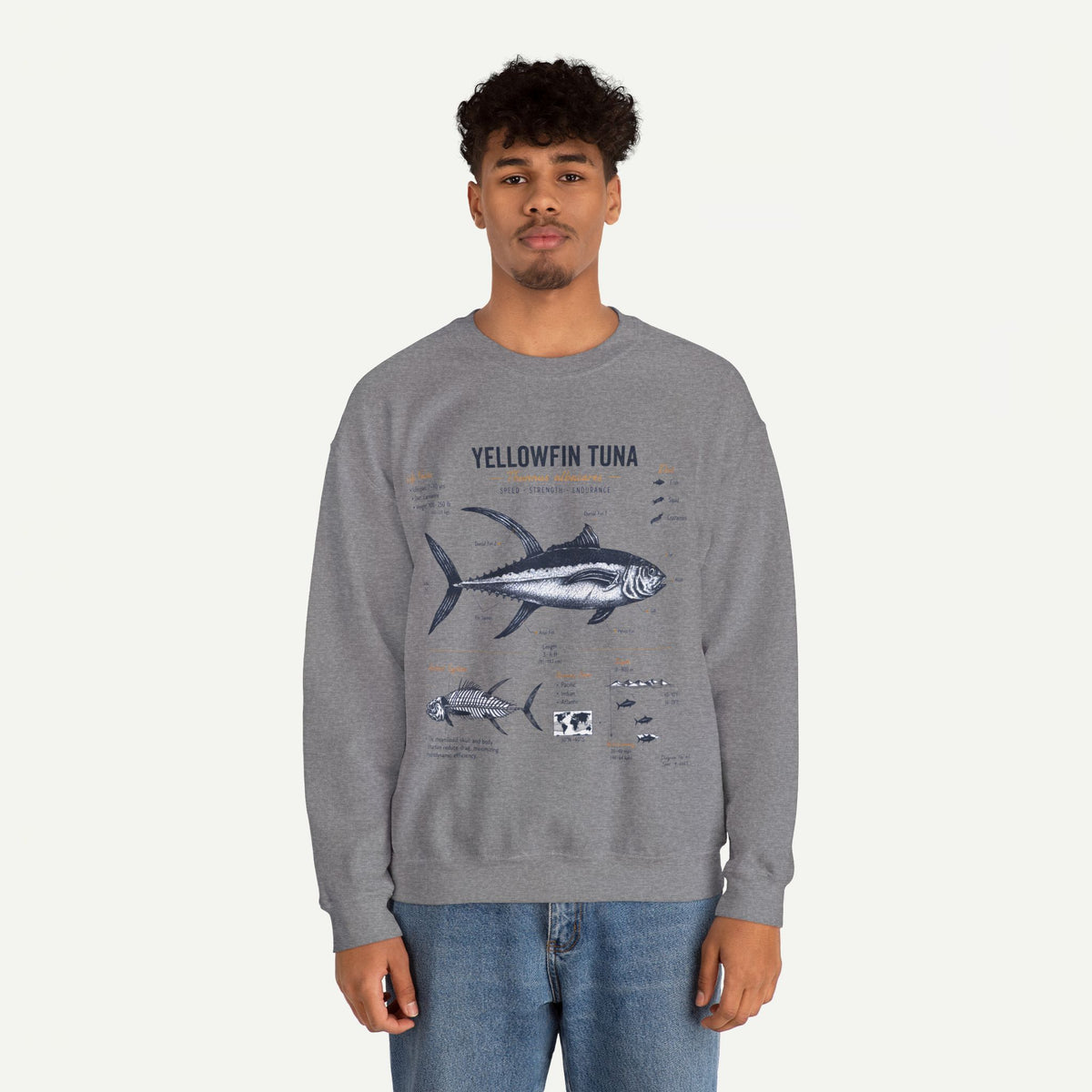 Yellowfin Tuna Anatomy Sweatshirt — Vintage Fish Illustration Crewneck