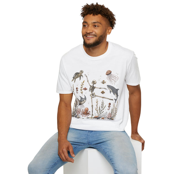 Skeleton & Sea Creatures T-Shirt — Whimsical Underwater Ocean Art Tee