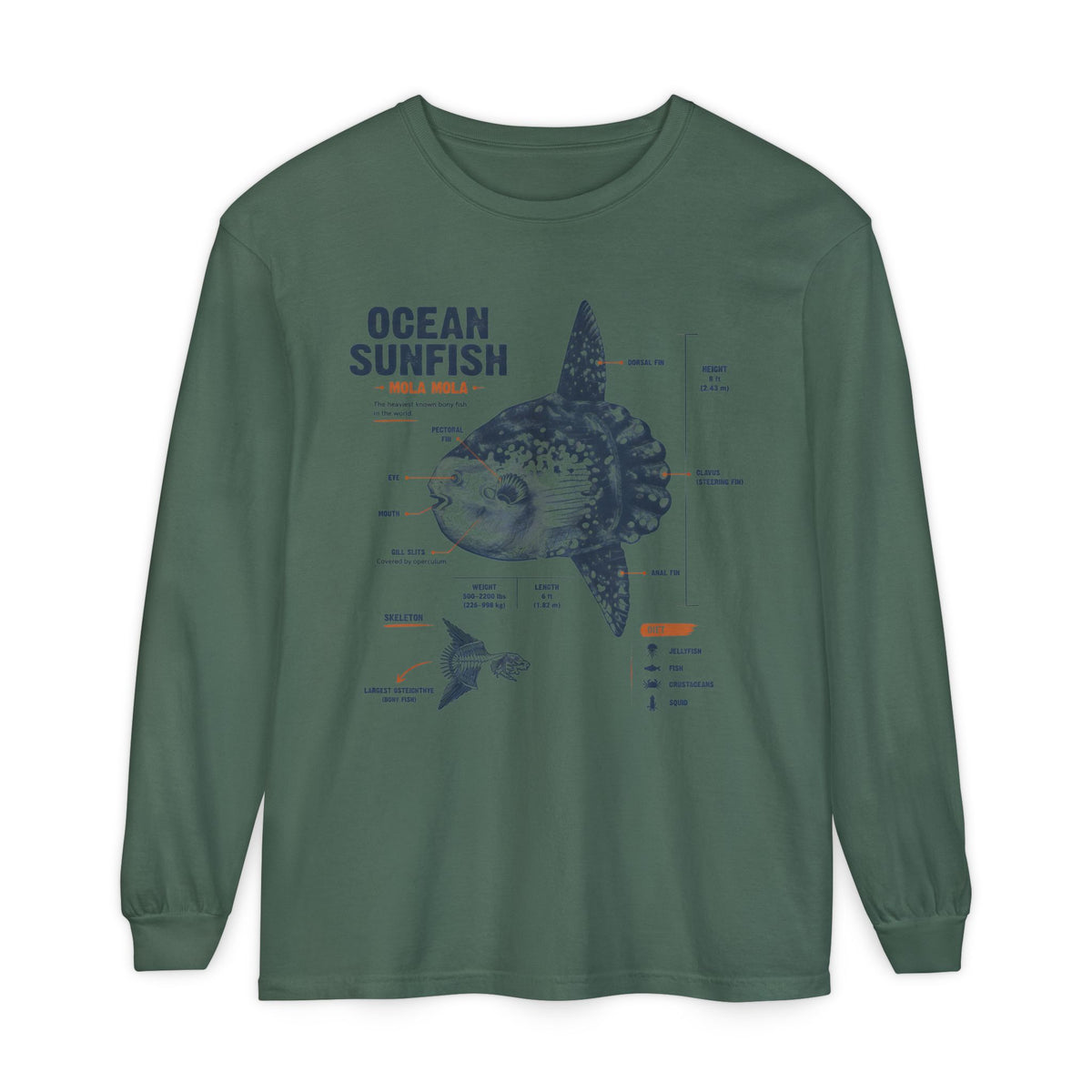 Sunfish Anatomy Long Sleeve Tee — Ocean Sunfish Diagram Shirt