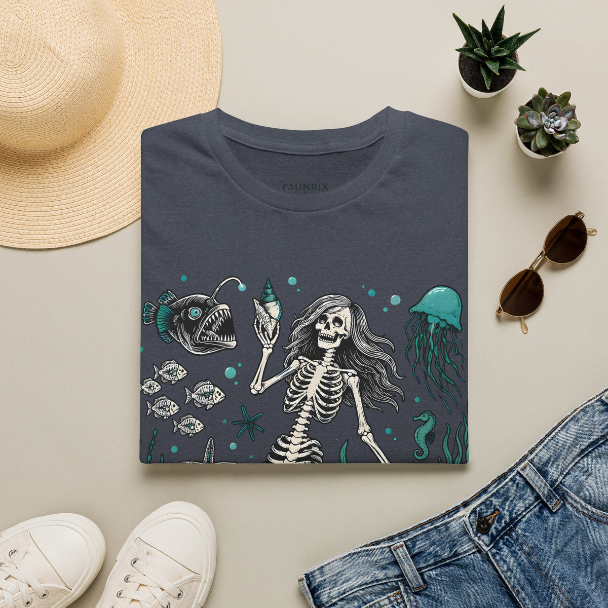 Mermaid Skeleton Tee — Gothic Sea Creature Graphic T-Shirt