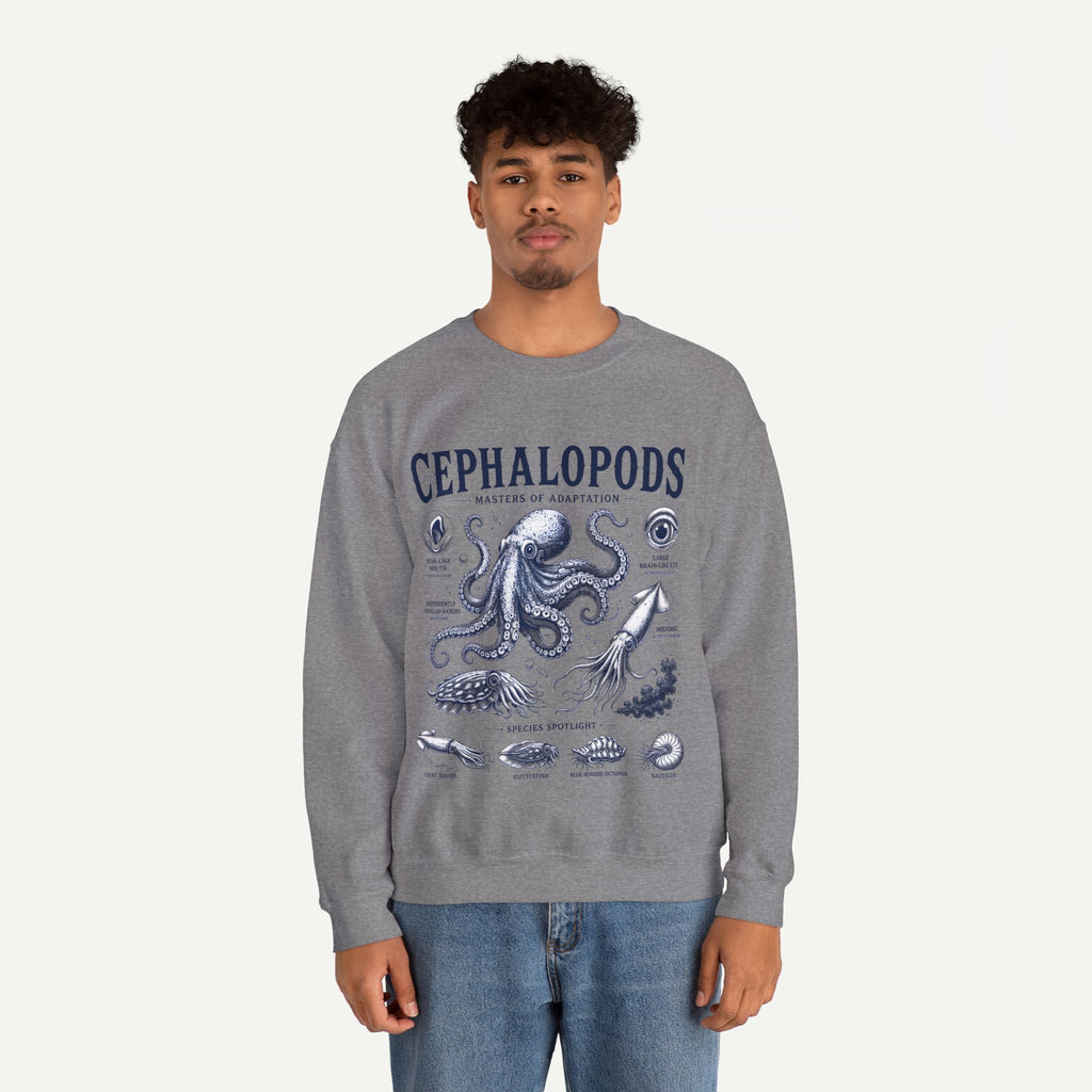 Cephalopods Crewneck Sweatshirt — Vintage Marine Biology Octopus Illustration